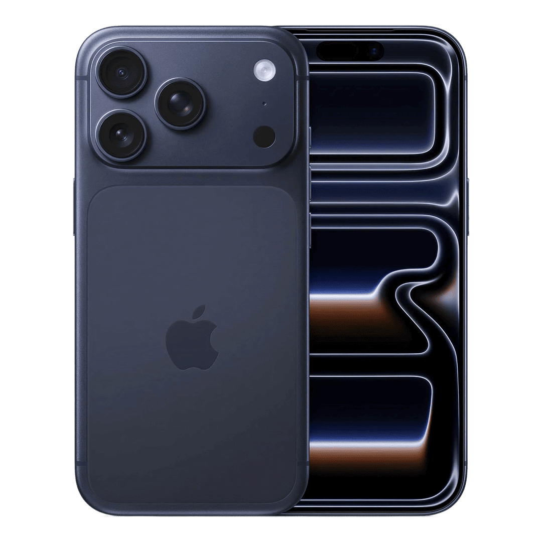iPhone 17 Pro в цвете Deep Blue, вид спереди и сзади